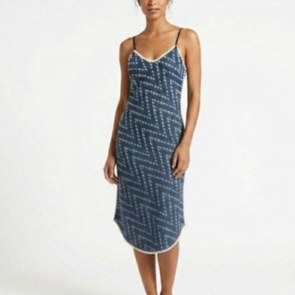 Corey Lynn Calter NWOT Women's Navy Chevron Sleeveless Midi Slip Dress Size L